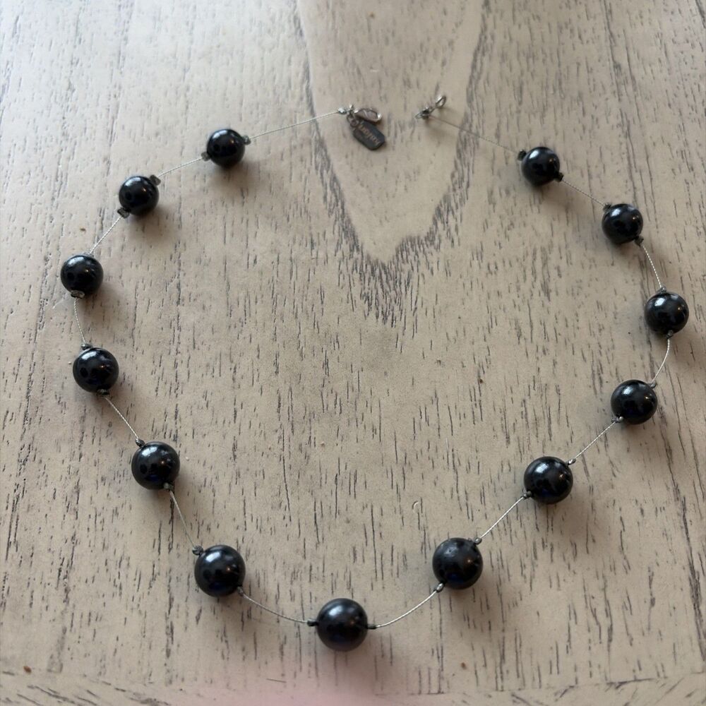 Signed Kalan .925 Sterling Silver Blue Crystal 16" Choker Illusion Necklace